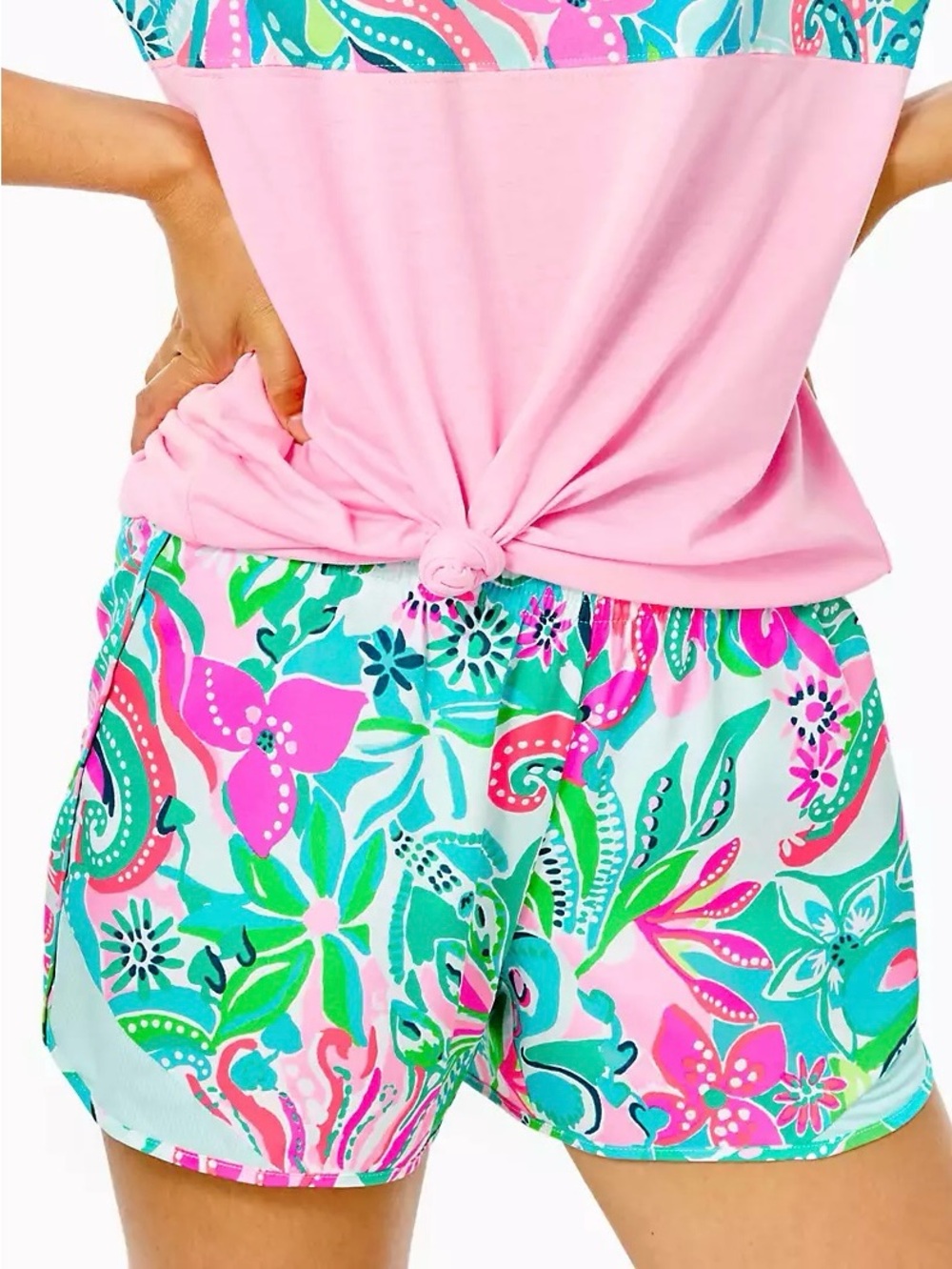 Lilly Pulitzer Luxletic Ocean Trail Short In Turquoise Oasis Golden Hour Sz XL